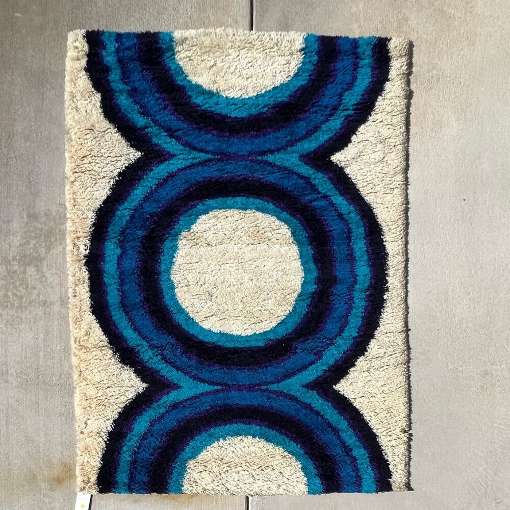 70's HOJER EKSPORT WILTON Circles UNUSED Mid Century Modern Danish Rya Rug